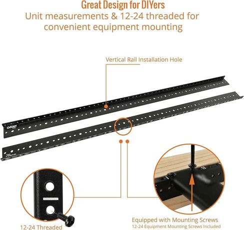 12U vertical server Rack Rail Pair Kit Kit Diy Rack Rails Kit ، 12-24 مسامير مدرجة في معدات التثبيت ، الأسود in Kuwait