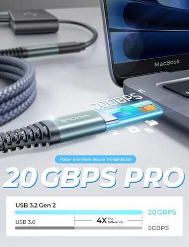 كابل تمديد AINOPE USB C بطول 6.6FT/20 جيجابت في الثانية/240 وات/4K@60 هرتز كابل تمديد USBC in Kuwait