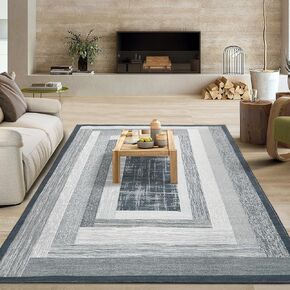 Washable Rugs 9 x 12 Rug for Living Room Modern Rug Abstract Non Slip Large Area Rug Soft Non Shedding Throw Rugs Stain Resistant Carpet for Bedroom Office Dining Room Grey/Gold 9'x12'