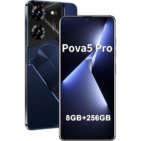 Unlocked Cell Phone Pova5 Pro Smartphone 8GB+256GB Android Phone 24MP+50MP Camera 6800mAh Battery 6.82-inch HD Screen Mobile Phone 5G Dual SIM (White)