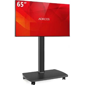 Rolling TV Stand Portible Mobile tv Stand on Wheels for 32-65 Inch TV, 8 Level Height Adjustable, 12°Tilt & 60°Swivel Outdoor TV Stand, Holds up to 88Lbs,White