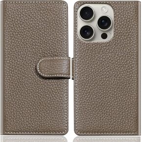متوافق مع iPhone 14 Pro Max 6.7 ‘'Wallet Case ، جلد أصلي متين ، مقاوم للصدمة ، غطاء الورقة الوجه مع فتحة البطاقة ، Kickstand ، Gray