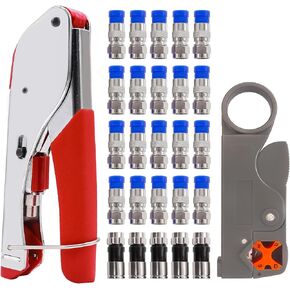 mxuteuk RG59 RG6 Coax Cable Crimper Tool Coaxial Compression Tool Fitting Wire Stripper With 5PCS F Type RG6 Compression Connectors in Kuwait