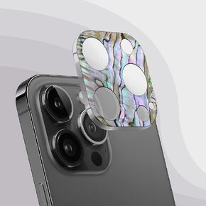 Carveit Camera Lens Protector for iPhone 15 Pro / 15 Pro Max Camera Cover Case Colorful Shell Design [Pearl Abalone,Tempered Glass,Anti-Scratch] Natural White [1 Pack]