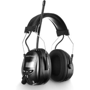 Digital Radio Ear Muffs,Ear Hearing Protection Earmuff with Boom Microphones,Power by AAA Battery,Bluetooth AM FM Radio Headphone for Mowing Lawn Work Outdoor (Blue)
