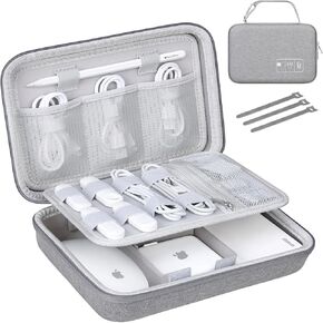 Lacdo Hard Travel Electronic Organizer Case for MacBook Power Adapter Charger, Cables, Apple Pencil, Mouse, Power Bank, USB Flash Disk,SD Card Small Protective Portable Accessories & 3 Cable Tie,Black