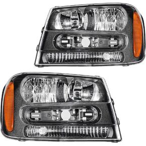 Headlight Assembly Smoke Lens + Black Housing Compatible With 1999-2006 GMC Sierra 2000-2006 GMC Yukon Replace GM2502188 GM2503188 (Driver and Passenger Side)