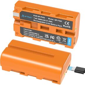 Artman NP-F550 Battery 2-Pack USB-C Compatible with Sony Camera Monitor, 2900mAh NP-F970 F750 F570 F550 Replacement Battery for CCD-SC55 TR516 TR716 TR818 TR910 TR917, LED Video Light (Orange) in Saudi Arabia