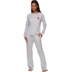 U.S. Polo Assn. Lounge Sets for Women, Pajama Sets for Women 2 Piece with PJ Top and Wide Leg Sweatpants (Dusty Rose, Small)