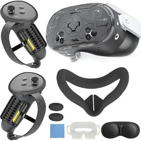 Silicone Cover Set Accessories for Meta/Oculus Quest 3s, Includes VR Silicone mask, Lens Protector, TPU Hardshell Cover, Battery Opening Controller Grip Cover, Disposable Eyecup (Red)