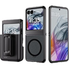 for Motorola Razr Plus 2024 Case with Magsafe with Battery Belt Clip Holster Razr 50 Ultra Charging Phone Case (for Razr+ 2024/Razr 50 Ultra) Black