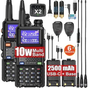 BAOFENG UV5RM 10W Ham Radios Multi Band Two Way Radio NOAA FM AM Remote Rechargeable Radio with Handheld Microphone Programming Cable Type-C Charge One Key Frequency Copy walkie Talkie 2Pack