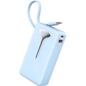 Portable Charger Power Bank 10000mAh, 22.5W Fast Charging Battery Pack USB C In&Out with Built in Cable Battery Bank Travel Essentials for Flying Powerbank for iPhone Android Samsung Laptop Navy blue