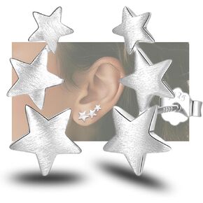 Star Earrings 925 Sterling Silver Post Stud Earrings for Women Girls Hypoallergenic Star Stud Earrings Trendy Star Climber Jewelry Gifts for Birthday Christmas
