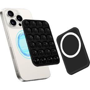 Magnetic Suction Phone Grip, Silicone Suction Phone Mount, Sticky Phone Grip Compatible with MagSafe Case, Hand-Free Grip Holder for iPhone & Android, Phone Accessory for Selfies and Videos, Black
