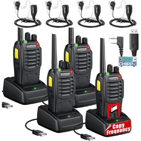 Baofeng BF-888S Two-Way Radio Equipped with a 6-Way Charger Type-C Rechargeable Battery and One-Click Frequency Duplication Radios Headphones and Programming Cable Adult Remote Handheld Walkie-Talkie