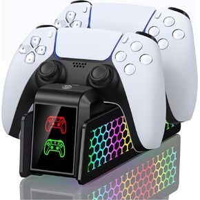 PS5 Controller Charger Station, PS5 Charging Station for PlayStation 5 Dualsense & Edge Controllers, PS5 Accessories Charging Dock Stand with LED Indicator, Black