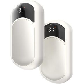Hand Warmers Rechargeable - 2 Pack Portable Hot Hands Hand Warmers Fast Heating, LED Digital Display Electric Hand Warmers, Hand Warmer Gifts for Men Women, Golf, Camping, Hunting Accessorie Ivory
