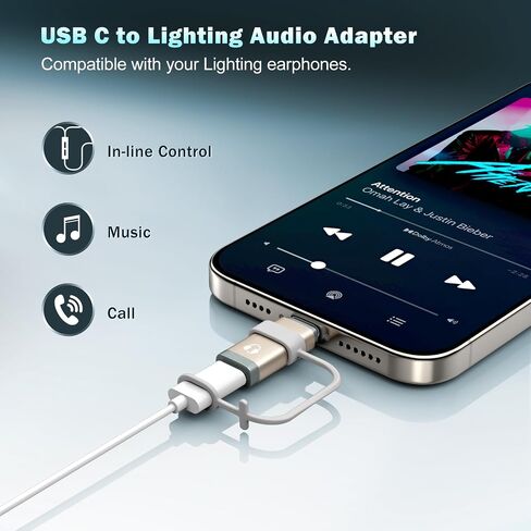 TiMOVO for Lightning to USB C Adapter Audio with Line Control, Lighting to USBC Adaptor for Headphones Earphone for iPhone 16/15 Series, iPad Air/Pro/Mini, Not for Charging and Data Transfer, White in Kuwait