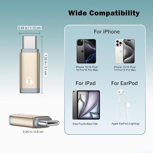 TiMOVO for Lightning to USB C Adapter Audio with Line Control, Lighting to USBC Adaptor for Headphones Earphone for iPhone 16/15 Series, iPad Air/Pro/Mini, Not for Charging and Data Transfer, White in Kuwait