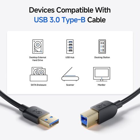 Cable Matters كابل USB 3.0 طويل بسرعة 5 جيجابت في الثانية، كابل USB A إلى B، بطول 10 أقدام، أسود in Kuwait