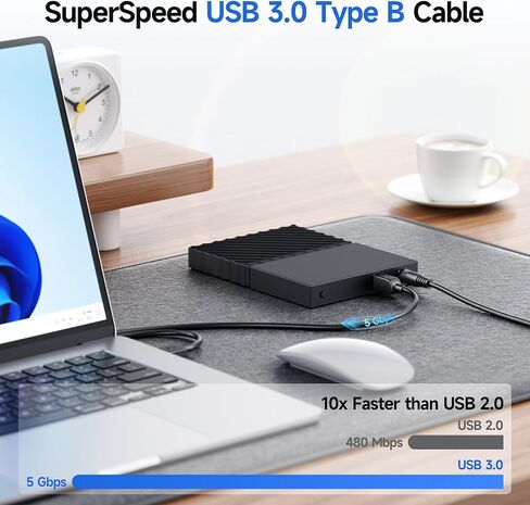 Cable Matters كابل USB 3.0 طويل بسرعة 5 جيجابت في الثانية، كابل USB A إلى B، بطول 10 أقدام، أسود in Kuwait