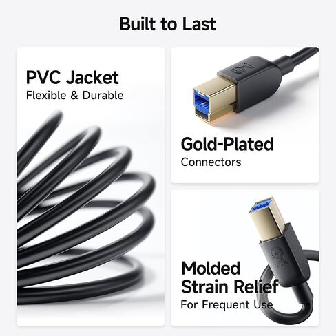 Cable Matters كابل USB 3.0 طويل بسرعة 5 جيجابت في الثانية، كابل USB A إلى B، بطول 10 أقدام، أسود in Kuwait