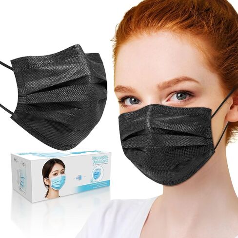 100 Pcs Disposable Face Cover 3-Ply Filter Non Medical Breathable Earloop Face Masks (Black) in Kuwait