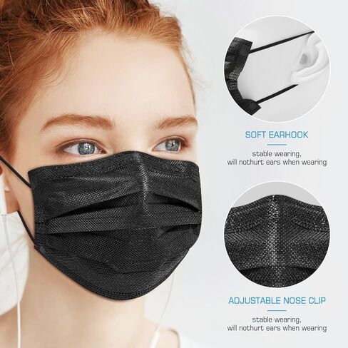 100 Pcs Disposable Face Cover 3-Ply Filter Non Medical Breathable Earloop Face Masks (Black) in Kuwait