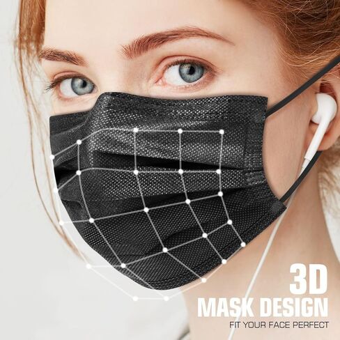 100 Pcs Disposable Face Cover 3-Ply Filter Non Medical Breathable Earloop Face Masks (Black) in Kuwait