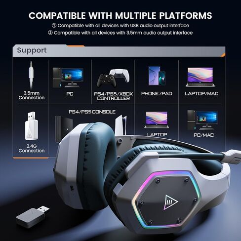 سماعات ألعاب لاسلكية 2.4 جيجا هرتز للكمبيوتر الشخصي ، PS4 ، PS5 ، سماعات الألعاب مع ميكروفون إلغاء الضوضاء ، 7.1 صوت محيطي ، سماعات ألعاب البطارية 36 ساعة للكمبيوتر ، الكمبيوتر المحمول ، سلكي 3.5 مم لأجهزة Xbox Serie in Kuwait