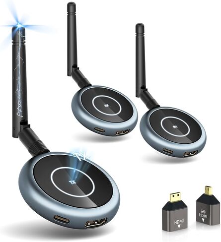 Wireless HDMI Upgrade Transmitter and 4 Receivers, Plug and Play Multiple Tvs, 5.8G/2.4G 1080P@ 60Hz 50M/165FT Stream Video Extender, PC, Laptop, TV Box, Monitors, Projectors (1TX+4RX) in Kuwait