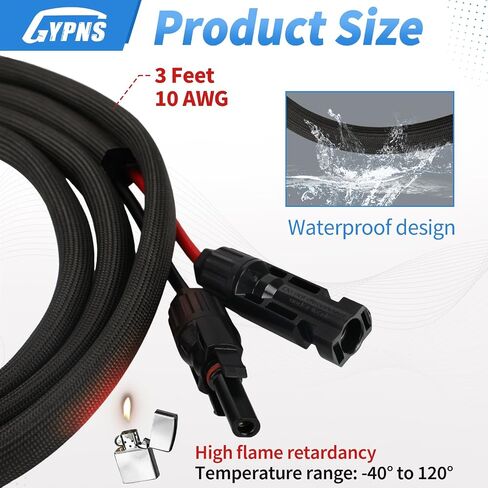 Solar Panel Extension Cable 6FT, Twin Wire Female and Male Connector Solar Cable Upgrade Fit for Home and RV Solar Panels Wire Adapter, 10AWG with Flame Retardant Protective Sleeving Solar PV Wires in Saudi Arabia