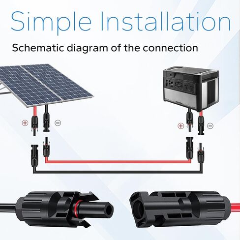 Solar Panel Extension Cable 6FT, Twin Wire Female and Male Connector Solar Cable Upgrade Fit for Home and RV Solar Panels Wire Adapter, 10AWG with Flame Retardant Protective Sleeving Solar PV Wires in Saudi Arabia