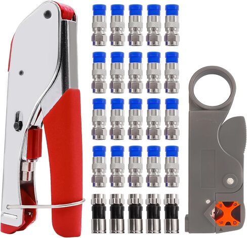 مكسوتيك مجموعة ادوات تجعيد الكابلات المحورية RG59 RG6، اداة ضغط محورية لتركيب الاسلاك مع 5 قطع من موصلات ضغط ار جي 6 نوع F in Kuwait