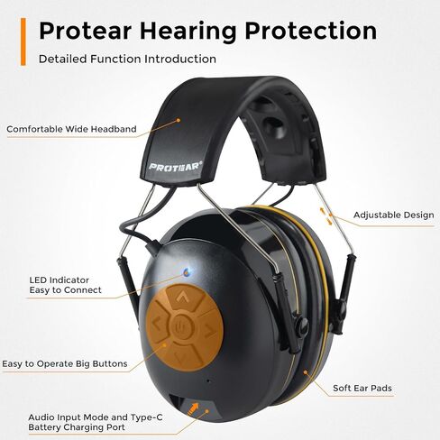 فطائر أذن الراديو الرقمية ، حماية الأذن حماية الأذن مع ميكروفونات الازدهار ، الطاقة بواسطة بطارية AAA ، سماعة رأس Radio Bluetooth AM FM لقص العشب في الهواء الطلق (الأزرق) in Kuwait