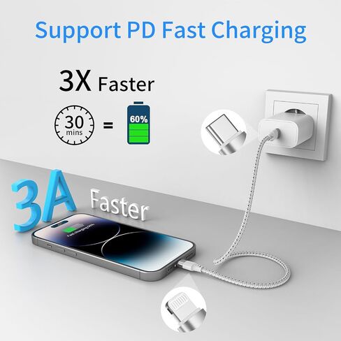 6 بوصة قصيرة USB C إلى كبل البرق 3pack ، 0.5 قدم USB C iPhone Charger Cord NYLON من النوع القصيرة C إلى Cable Lightning Charging for iPhone 14 13 12 11 Pro Max Mini XR XS SE in Kuwait