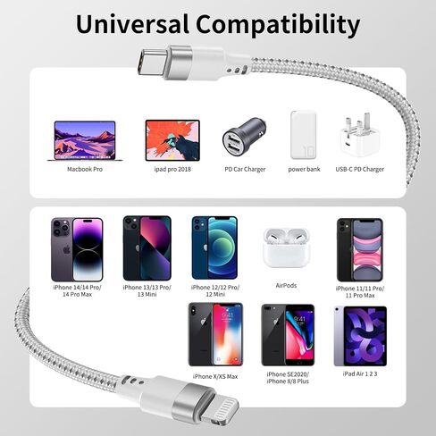 6 بوصة قصيرة USB C إلى كبل البرق 3pack ، 0.5 قدم USB C iPhone Charger Cord NYLON من النوع القصيرة C إلى Cable Lightning Charging for iPhone 14 13 12 11 Pro Max Mini XR XS SE in Kuwait