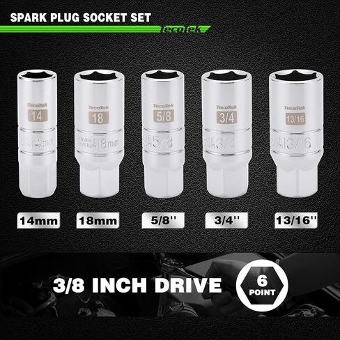 11Pcs 3/8" Drive Spark Plug Socket Set with Click Torque Wrench, Spark Plug Gapper, Universal Joint, Extension Bar, 9/16", 5/8", 3/4", 13/16", 14, 16 and 18mm, CR-V Sockets with Rubber Rings in Saudi Arabia