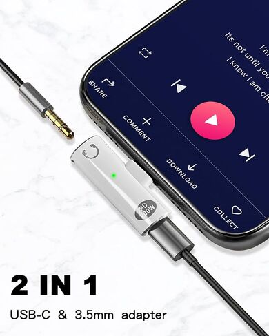 Duttek USB C to 3.5mm Audio Adapter, 2 in 1 USB C to Headphone Jack Adapter and USB C Charge Adapter 100W PD, USBC Headphone Adapter for iPhone 16/15, Pixel 9 (1 Pack-Grey) in Kuwait