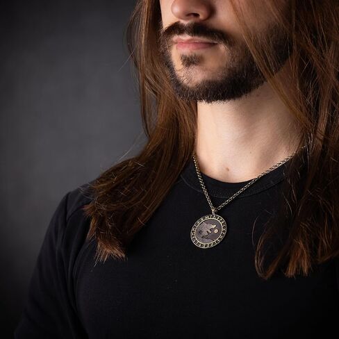 Small Brass Viking Wolf Yin Yang Necklace With Full Set of Runes For Men and Women - Wolves Fenrir Geri Freki Skoll Hati - Viking Norse Protection Charm With 22 Inch Chain in Saudi Arabia