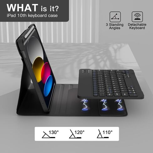 Nokbabo for iPad 10th Generation مع لوحة المفاتيح ، حالة لوحة مفاتيح Folio اللاسلكية المغناطيسية مع حامل قلم رصاص ، لوحة مفاتيح لـ iPad 10th Generation 10.9 بوصة - منتصف الليل in Kuwait