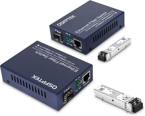 A Pair Gigabit Ethernet Media Converter, 10/100/1000Mbps Networks Ethernet to Fiber Media Converter, with 2pcs 1000Base-LX SFP Module (1.25Gb/s, Single-Mode, Dual LC, 1310nm, 20km) in Kuwait
