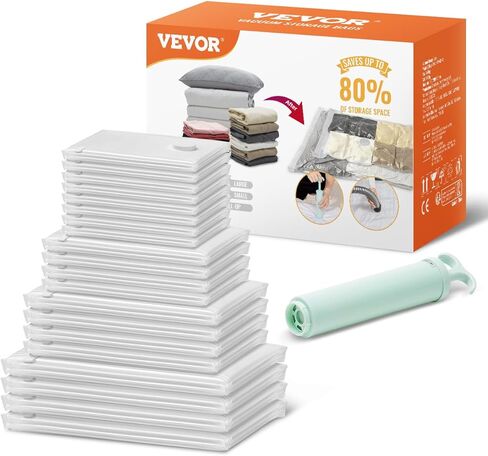 أكياس تخزين فراغ Vevor ، 15 حقيبة ختم Saver Saver (3 جامبو/3 كبيرة/3 متوسطة/3 صغيرة/3 لفة) ، أكياس سحاب محكم الإغلاق مع مضخة كهربائية ، للقطعة ، الفراش ، بطانية ، وسادة ، سفر ، السفر in Saudi Arabia