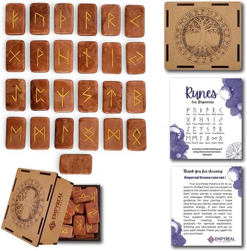Norse Rune Stones Set, 25 Pieces with Guidebook, Elder Futhark Runes Engraved Divination Stones for Spiritual Growth and Insight (Pink Aventurine) in Saudi Arabia