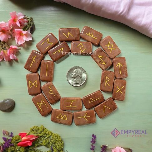 Norse Rune Stones Set, 25 Pieces with Guidebook, Elder Futhark Runes Engraved Divination Stones for Spiritual Growth and Insight (Pink Aventurine) in Saudi Arabia