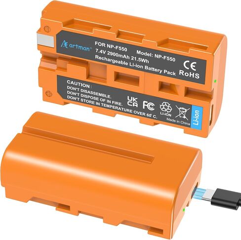 Artman NP-F550 Battery 2-Pack USB-C Compatible with Sony Camera Monitor, 2900mAh NP-F970 F750 F570 F550 Replacement Battery for CCD-SC55 TR516 TR716 TR818 TR910 TR917, LED Video Light (Orange) in Kuwait