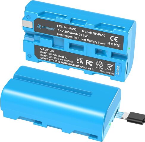 بطارية Artman NP-F550 بطارية من نوع USB من نوع USB متوافق مع Sony Original NP-F550 ، 2900mAh NP-F970 F750 F570 F550 Bracement Batection for BMPCC 6K/ 6K G2/ 6K Pro Monitor ، LED Video Light (Orange) in Kuwait