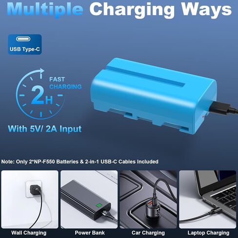 بطارية Artman NP-F550 بطارية من نوع USB من نوع USB متوافق مع Sony Original NP-F550 ، 2900mAh NP-F970 F750 F570 F550 Bracement Batection for BMPCC 6K/ 6K G2/ 6K Pro Monitor ، LED Video Light (Orange) in Kuwait