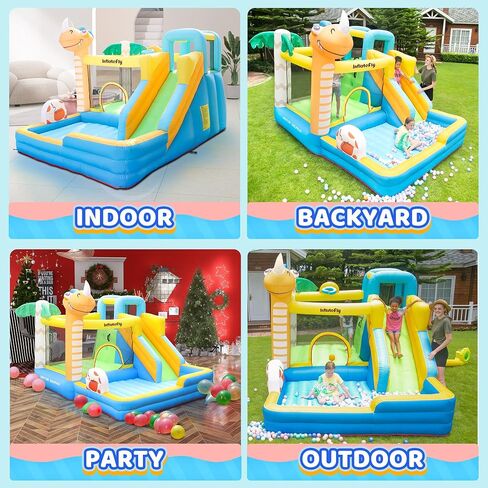 Dinosaur Bounce House Kids Bouncy House Inflatable Slide with Blower, Air Cushion, Ball Pit Pool for Indoor Outdoor in Saudi Arabia